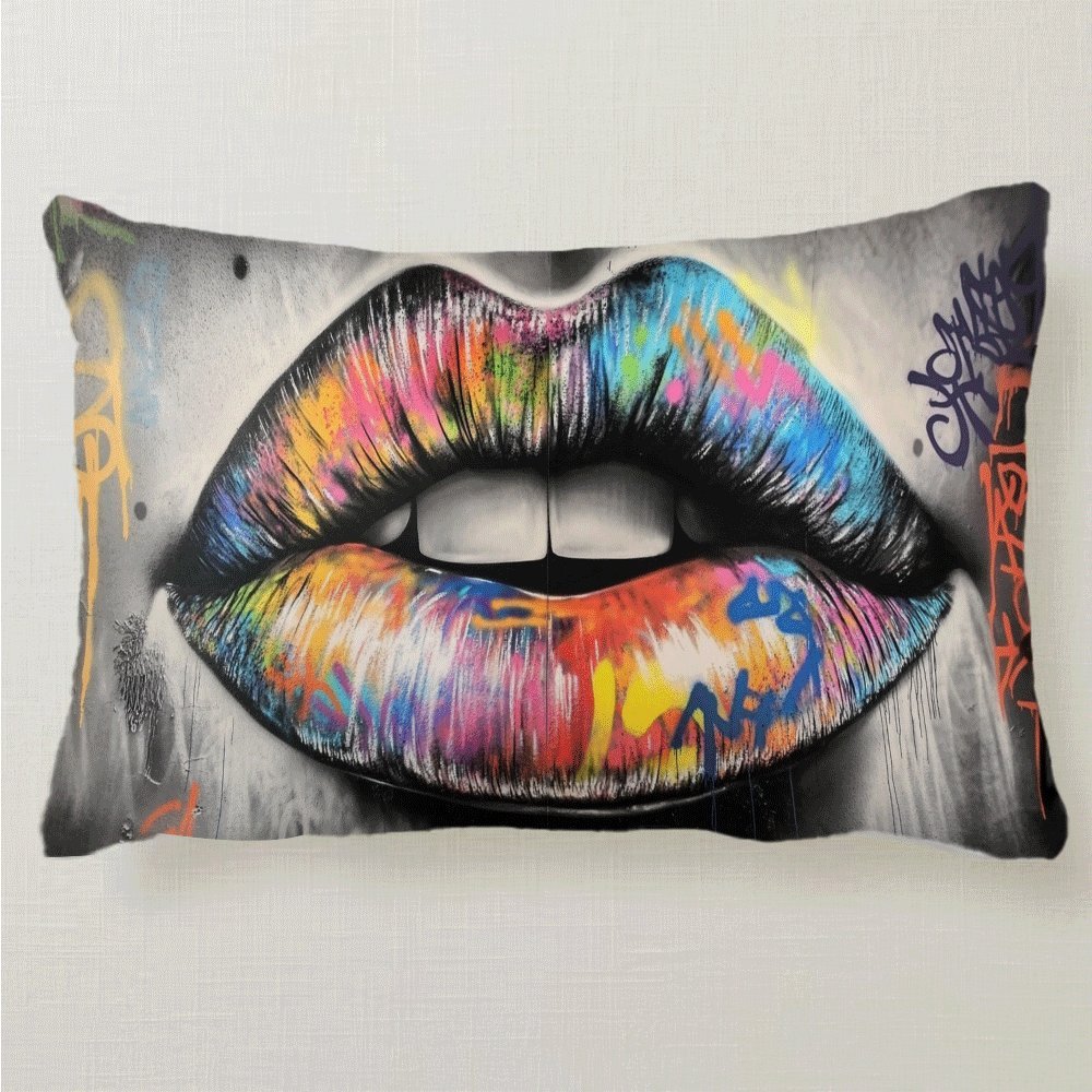 1pc abstract graffiti lips pillow cover 20x12 inch   polyester decorative throw pillowcase with zipper closure machine washable   ideal for back sleepers cushion cover only details 9