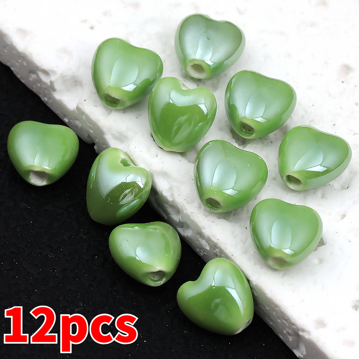 12pcs Heart-Shaped Ceramic Beads for DIY Jewellery Making
