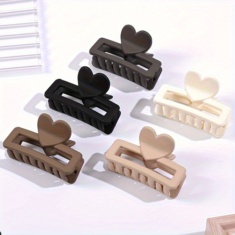 5pcs Elegant Heart-shaped Rectangular Hair Clips- , Small Size, Plastic Material, Style, Perfect For Valentine's Day Or Daily Use, Valentine's Day Accessories| Elegant | Plastic Claw Clips
