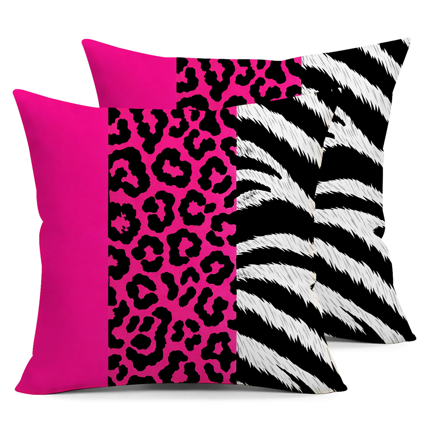 TEMU 2pcs Hot Pink Leopard Zebra Stripe Throw Pillow Covers, For Holiday Party, Family Gathering, Living Room Decor, Sofa & Accent Chair