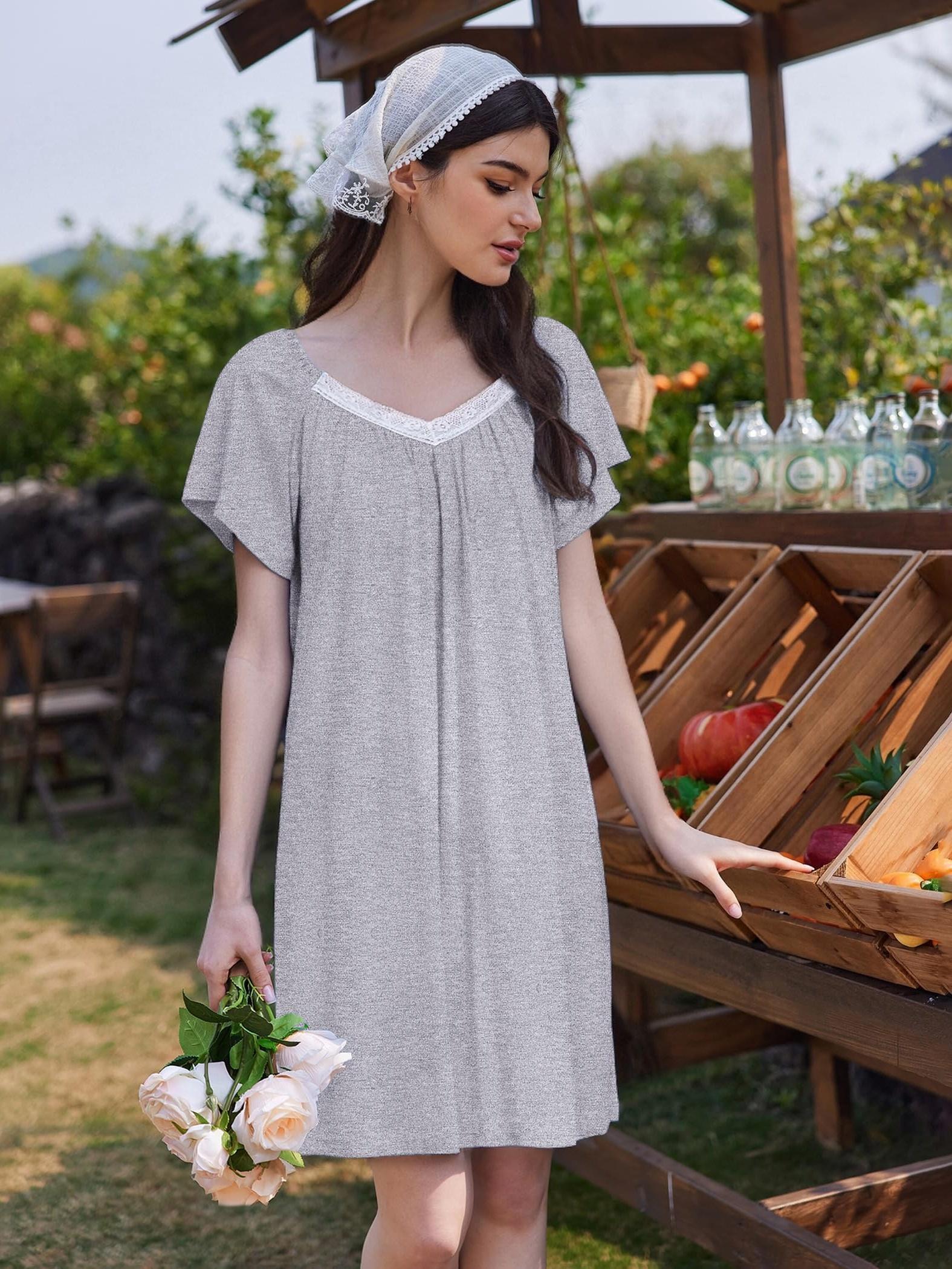 womens maternity nightgown short sleeve v neck lace trim a - Temu