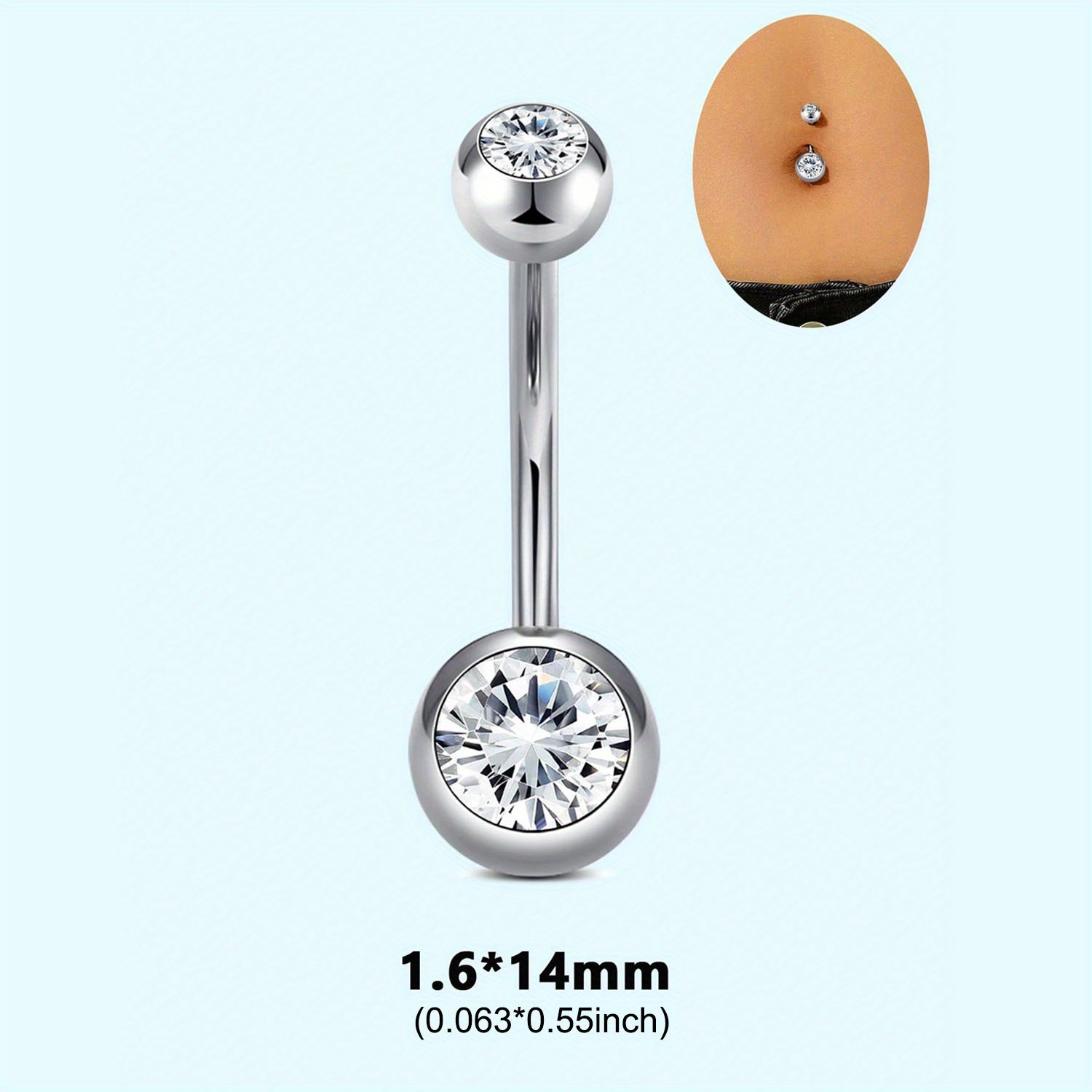 E-shop 14G Nabelringe 304 Edelstahl Runde Zirkonia Nabel Barbell Stud Körper Piercing für Frauen Nabelring für Frauen Körper Piercing Schmuck Petite