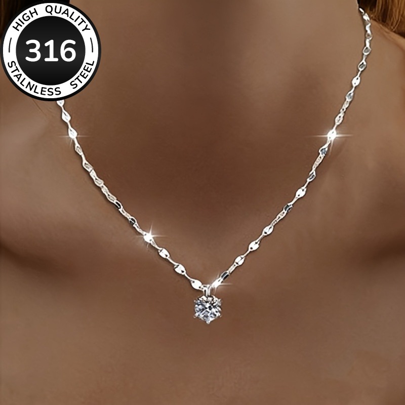TEMU Un collar con colgante de de acero inoxidable, fácil y elegante, combinado con una zirconia cúbica sintética de - Collar de de boda, collar ,