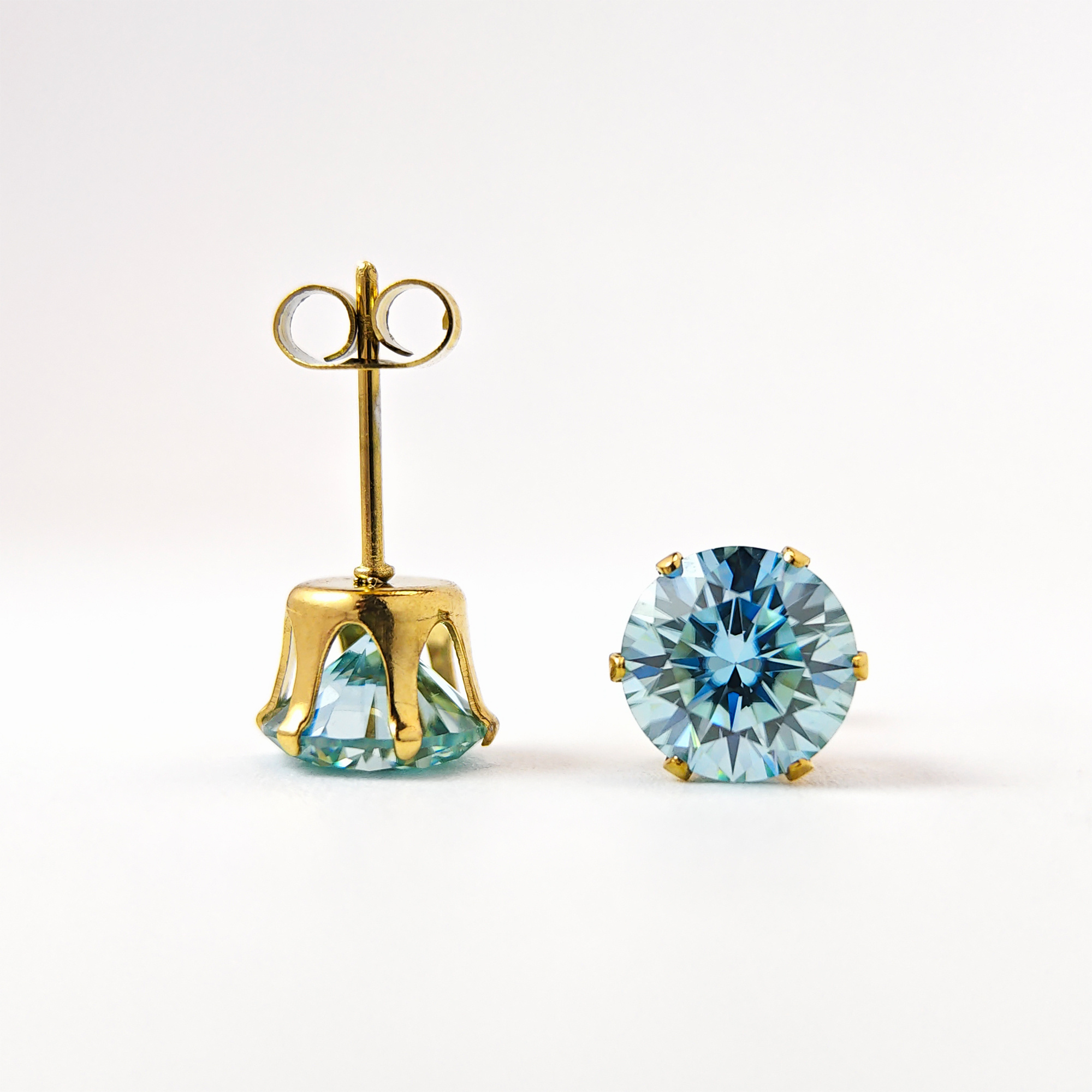 Women's Light Blue Round Moissanite Earrings, Wedding Gift