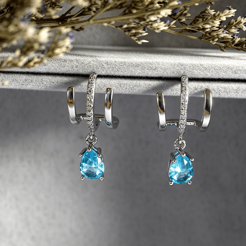 Sparkling Water Drop Stud Earrings with Synthetic Zirconia, 2pcs Set
