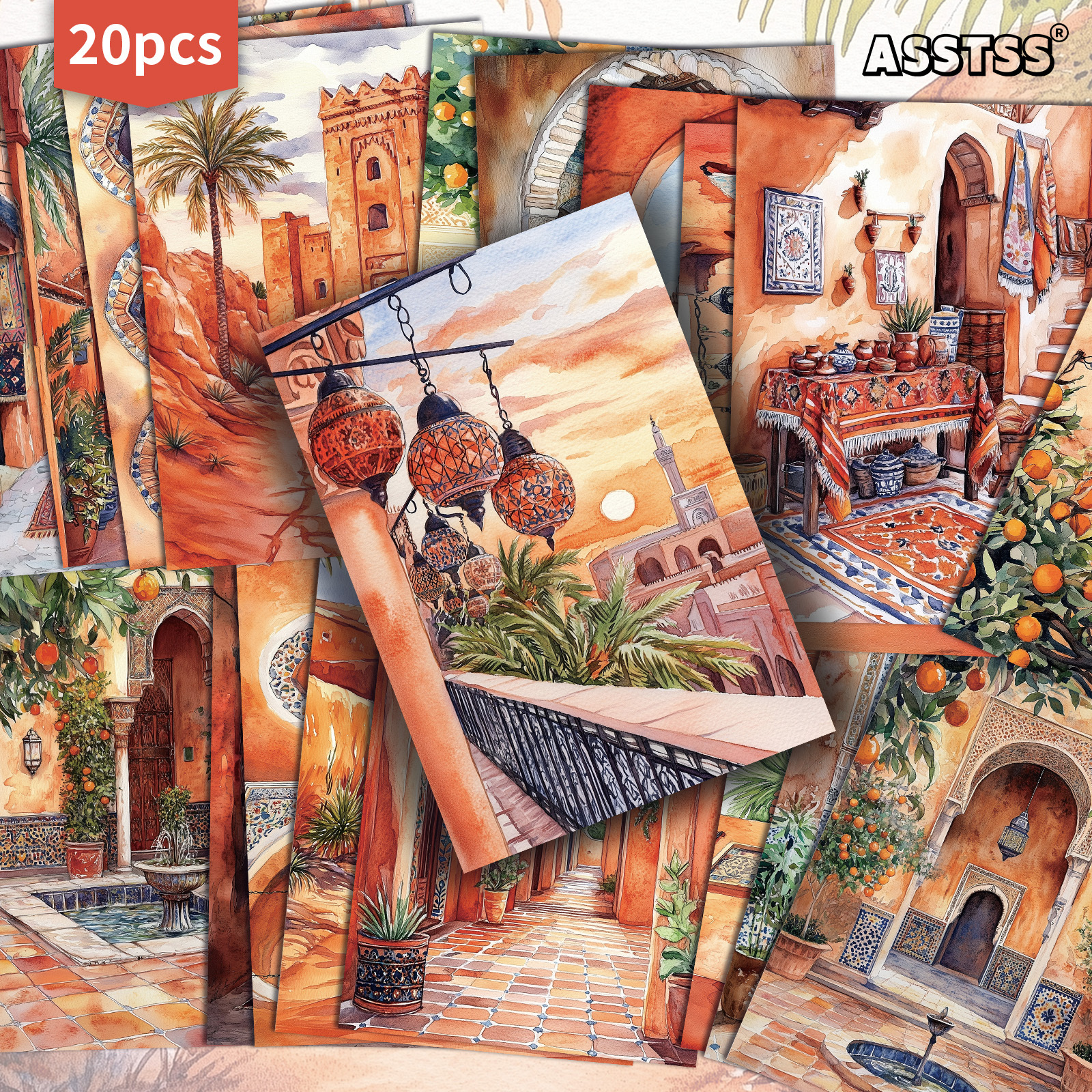 TEMU 20-pack Asstss Watercolor Moroccan Style Gift Cards | 4x6 Inches Retro Junk Journal Paper, Classic Pinup Illustrations, Collectible Decorative