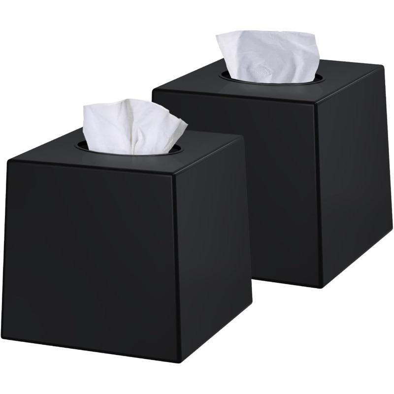 2 pack black tissue box covers modern minimalist square dispenser decorative facial tissue holder for living room office bathroom kitchen compatible with standard tissues space saving organizer 5 5x5 5x5 6in ideal for home desk or commercial use bathroom organizers and storage office accessory contemporary design   home organizers   durable plastic office workers Product details 0