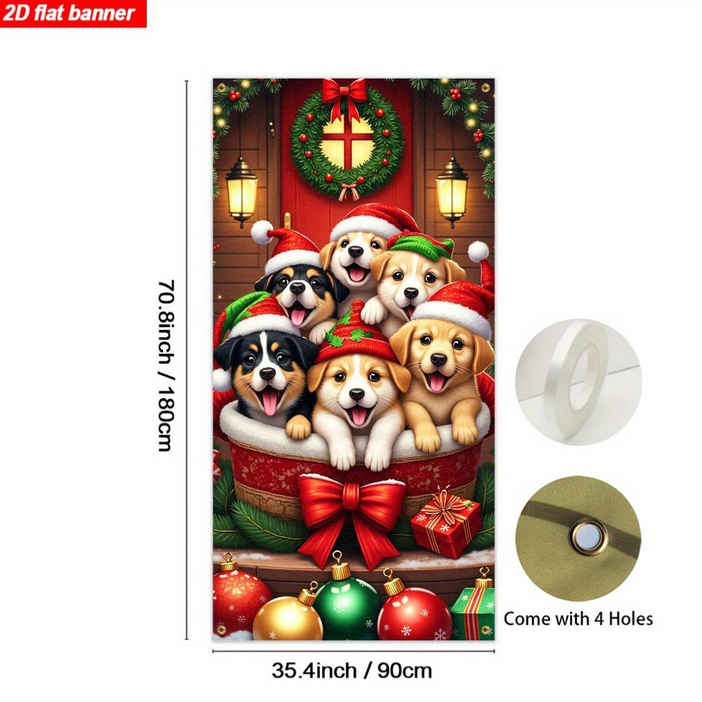 TEMU 2d Flat, 2d Door Banner 2d Flat, 2d Door Banner A 2d Banner Featuring A Cute Puppy Theme For Christmas Decorations, Showcasing An Adorable Puppy