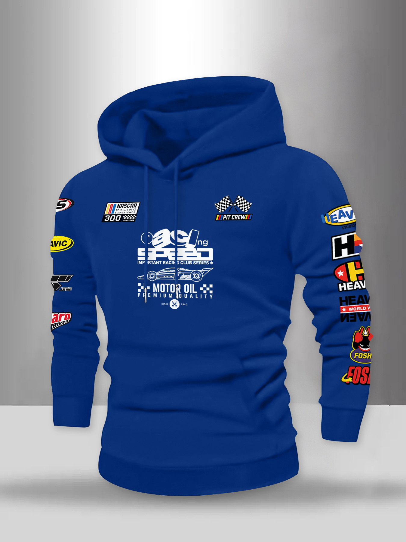 Herensweater met capuchon en racethema en veelkleurige race-graphics