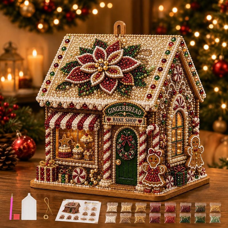 3d Christmas Pearl And Diamond Bead Painting Materials Kit, Festive Shui Crystal Mosaic Sets, Handmade Christmas Home Desktop Decorations, Stress- , Perfect For Craft Enthusiasts