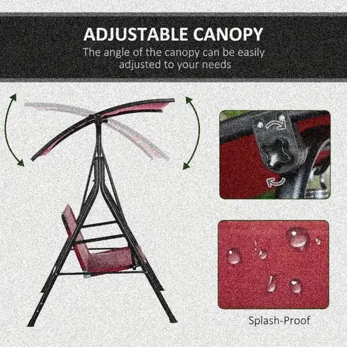 3 person porch swing bench with stand adjustable canopy armrests outdoor garden patio poolside wine red hanging chair relaxing seating furniture weather resistant durable comfortable