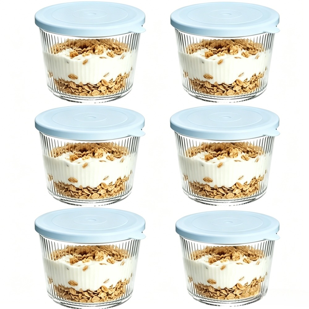 TEMU 4/6 piezas de tazones pequeños de vidrio con , 200 ml, recipientes de vidrio transparente con relieve, apilables, adecuados para postres,