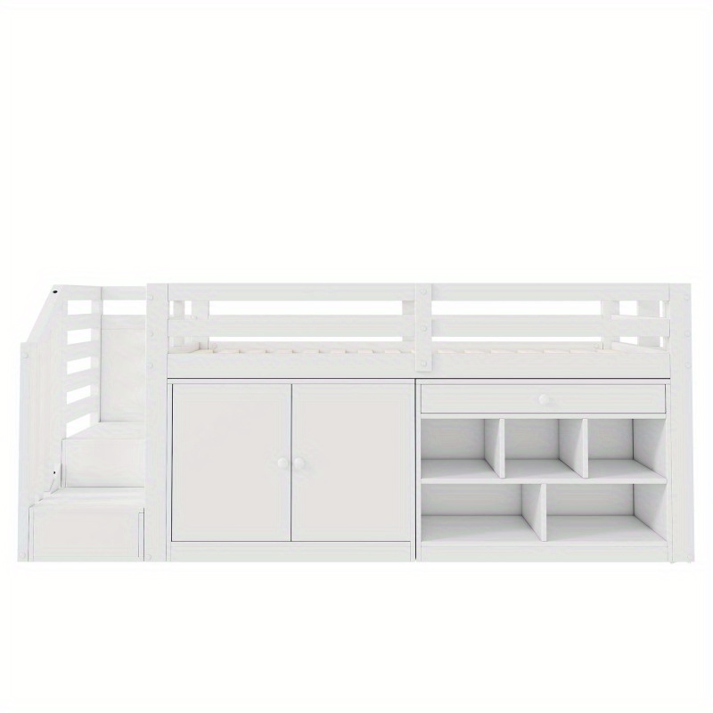 Multifunctional White Wooden 'S Bed with Stairs Storage Space and Reversible Drawers for Desk Use Left Right Interchangeable Design 90190 cm Without Mattress
