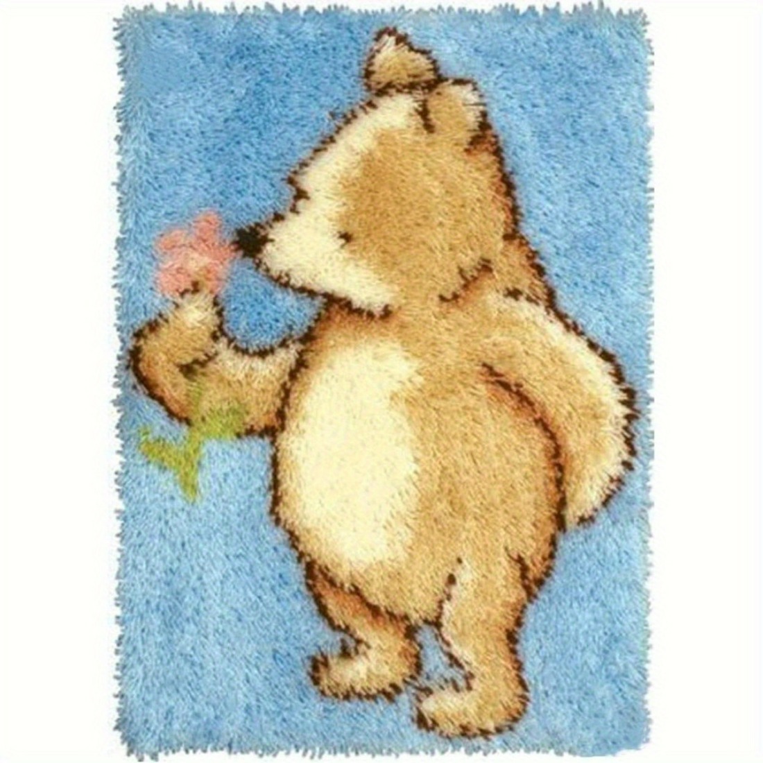 TEMU Latch Hook Kits For Adults, Handmade Carpet Crochet Needlework Mat Knotted Cushion Tapestry, Color 2d Bear Pattern Pre-printed, Embroidery Kits