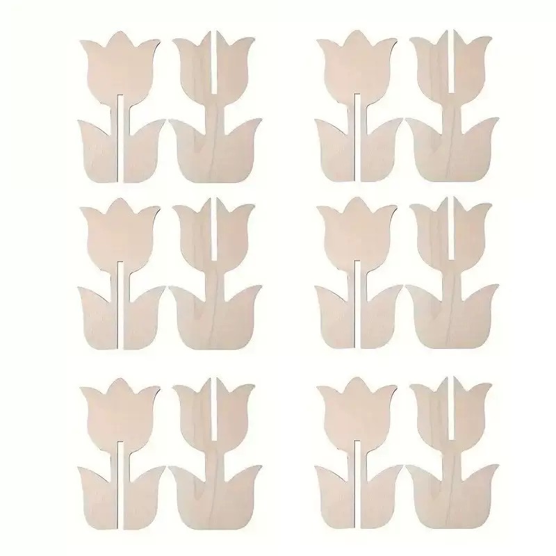Image of 12pcs Wooden Tulip Shape, Suitable For Crafts, 3d Paintable Flower Decoration, Light Beige Natural Wood, Very Suitable For Decoration, And , Flower Decoration
