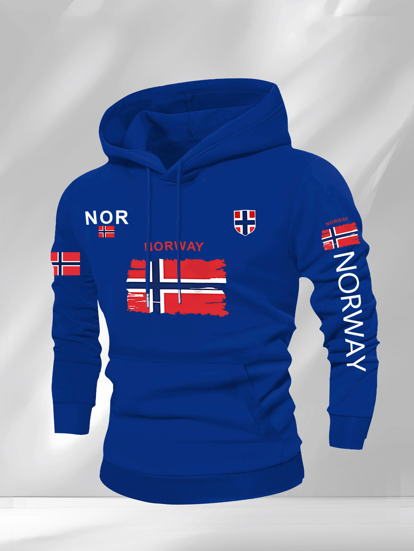 Sweatshirt met capuchon voor heren met Noorse vlag en grafische afbeelding