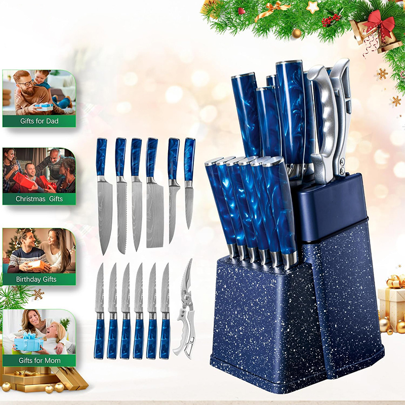 Perfect Gift| Professional 14pcs Chef's Knife Set with a Knife Block| Stainless Steel 15° Sharp Blade for Effortless Cutting; Ergonomic Non-slip Handle for Precise and Effortless Control