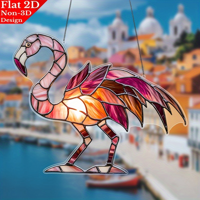 TEMU 2d Flat, 1pc Elegant Flamingo Stained Glass Light -bright 2d Acrylic Design (11.8 Inches X 9.6 Inches), Living Room, Bedroom, Terrace-tropical