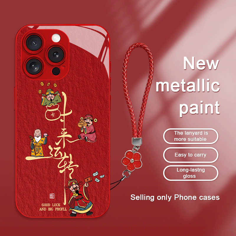 TEMU Phone Case - A Design Of Trend Fortune God With A Clover Lanyard Glass Phone Case, Compatible With Iphone 17/17 Pro/17 Air/17 Pro Max/16 Plus/16