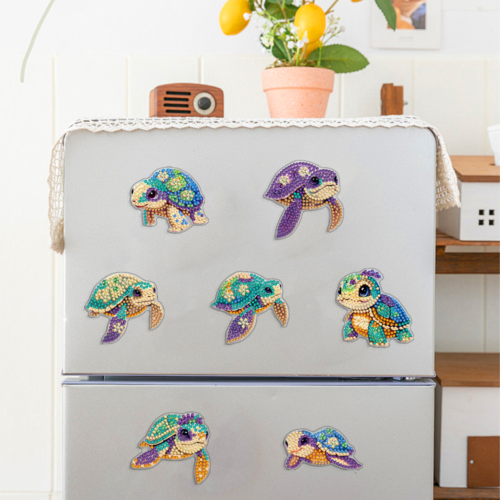 TEMU 7pcs Diamond Painting Magnetic Refrigerator Sticker Set, Diy Turtle Pattern Diamond Decoration Set, Suitable For Refrigerators, Cars, And Boxes,