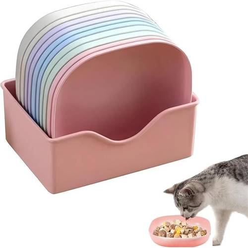 10pcs cat food bowl kitten food bowls shallow cat dishes whisker