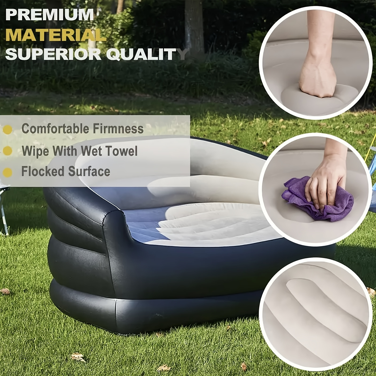 An Inflatable Outdoor Sofa, Portable Inflatable Couch, Foldable Double-Seat Inflatable Sofa, Portable Inflatable Lounge Chair, Equipped with an Air Pump, Featuring a PVC Frame, Suitable for Camping And Family Leisure.