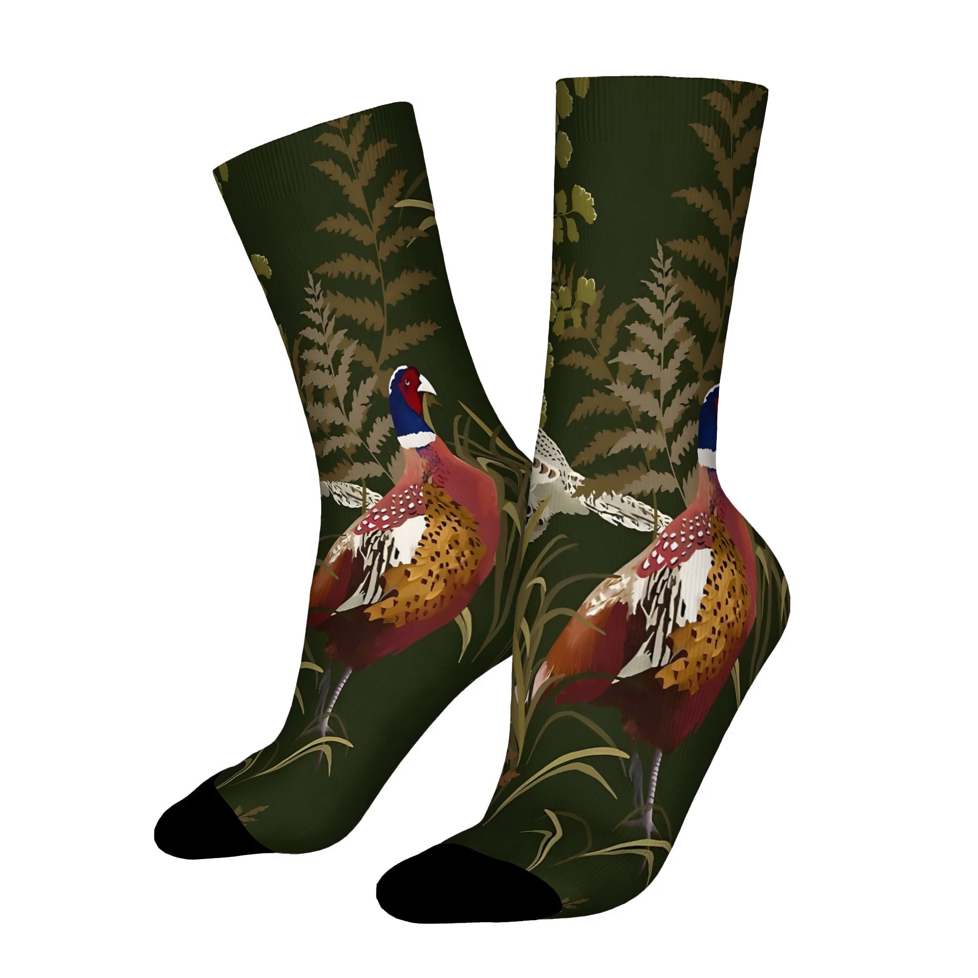 TEMU 2d Flat Printing Pheasant New Sock Men's Funny Personality Color Printing Hip Hop Simple Classic , 2d Flat