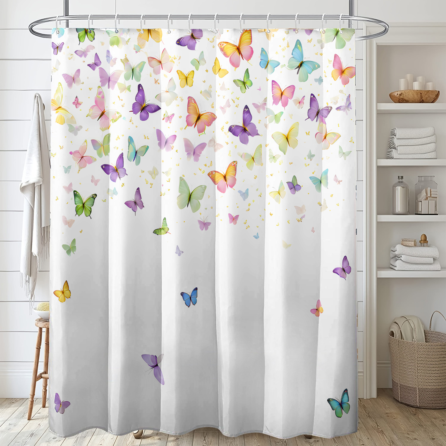 TEMU 1pc Of Shower Curtain Background And Pattern, Made Of Polyester Fabric With Hooks, Designed For A Minimalist Style To Decorate Windows And Walls