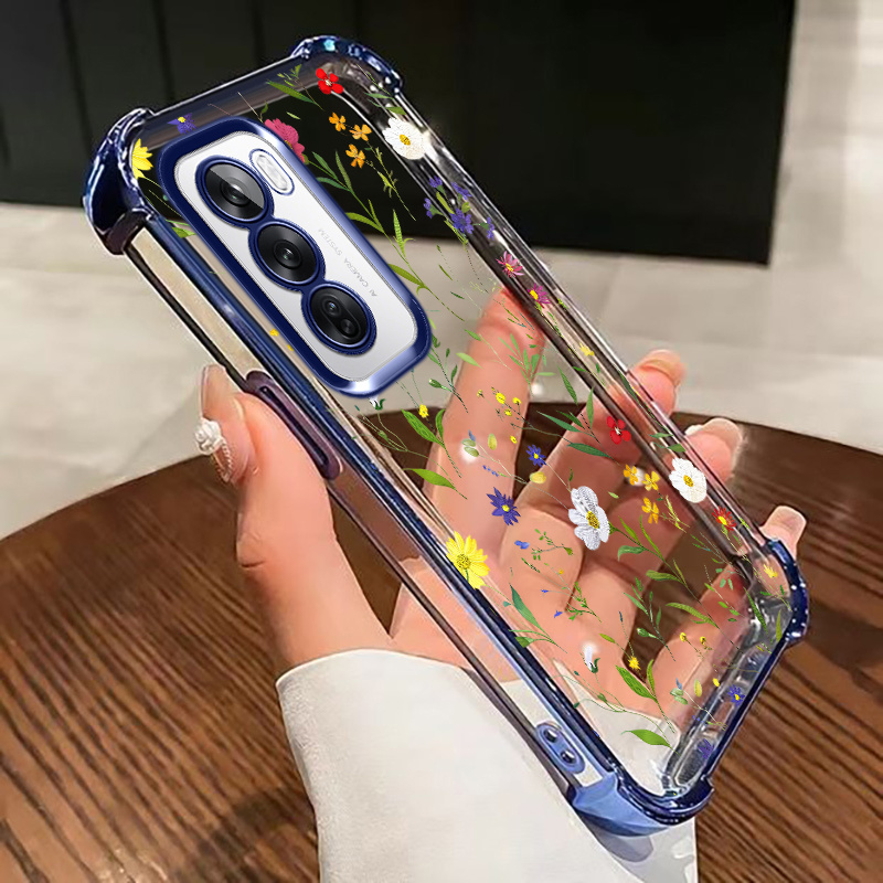TEMU Phone Case: For Oppo Reno 12 5g Electroplating High-end Transparent Shockproof Four-corner Protrusions Cover Soft Case Tpu Phone Case Full