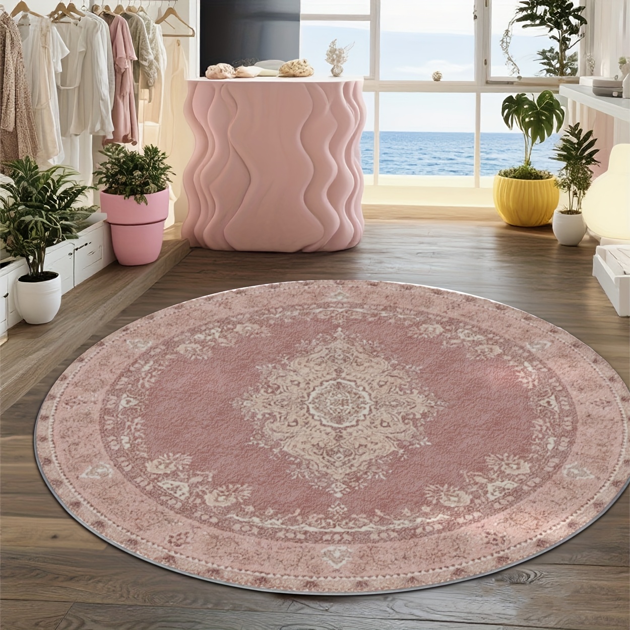 TEMU Round Suitable For Living Room, Soft Non-shedding Machine Washable Rug With Plastic Backing, Jumbo Mat Suitable For Bedroom,, Hallway, Dotted
