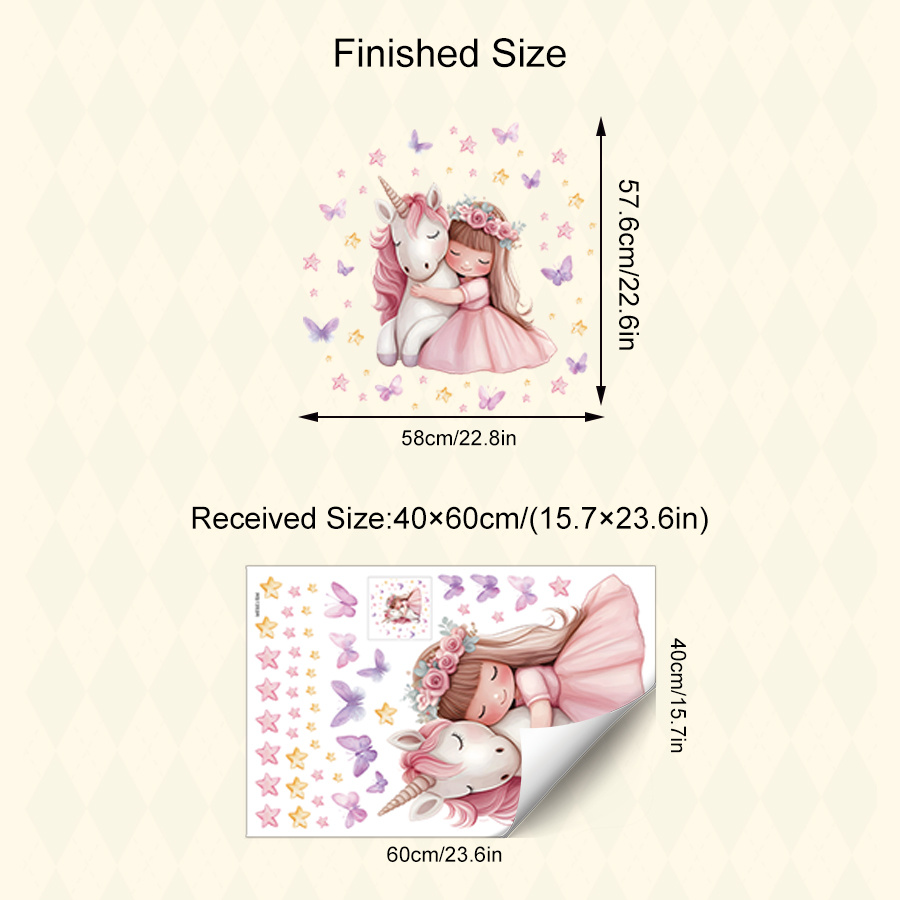 Adorable Wall Stickers Featuring A Princess, Unicorn, And Butterflies – Easy To Remove Self-adhesive Vinyl Decals Perfect For Decorating Bedrooms And A Touch Of Whimsical Fantasy To Your Home