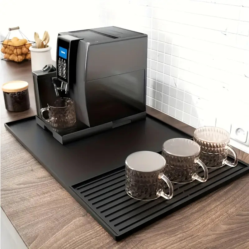 Coasters, Black Gray Coffee Machine Mats With Drainage And Cup Holder, Kitchen Coffee Corner Table Protector, 2-in-1 Coasters, Keeping Desktop , Tableware Drying Mats, Drainage Mats