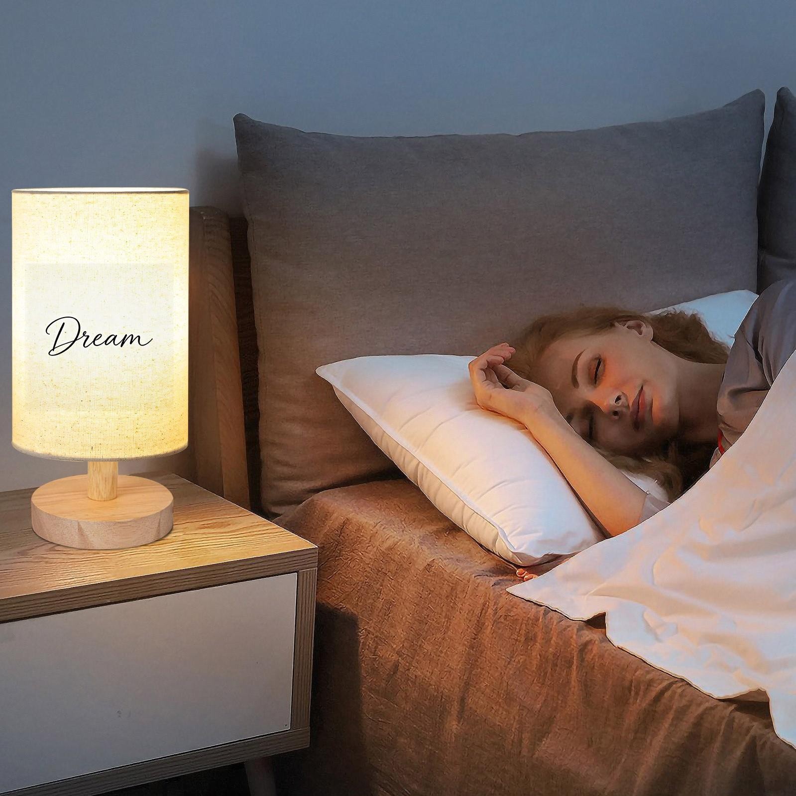 Minimalist Cursive "Dream" Print Table Lamp, Neutral Tone