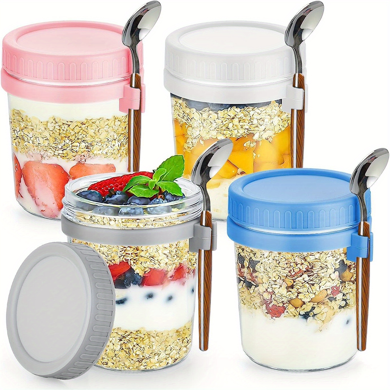 TEMU 12 Pack Overnight Oats Containers With Lids And Spoons, 350ml Large Capacity Glass Mason Jars With Airtight Lid For Overnight Oats Meal Yogurt