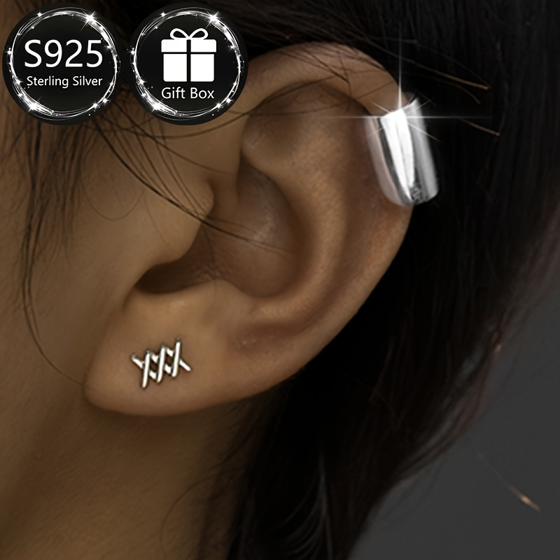 Minimalist Geometric Long Bar Clip Earrings 925 Silver