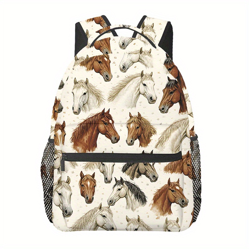 TEMU Many Horses (9) Lightweight Large Capacity Backpack , 11.5" Laptop Compartment & Mesh Pockets - Polyester Travel Hiking Backpack For