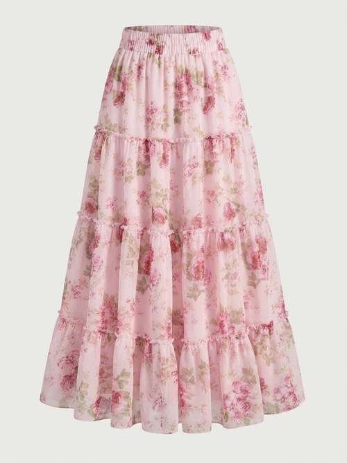 womens summer printed elastic waist maxi skirt gentle for dates casual occasions