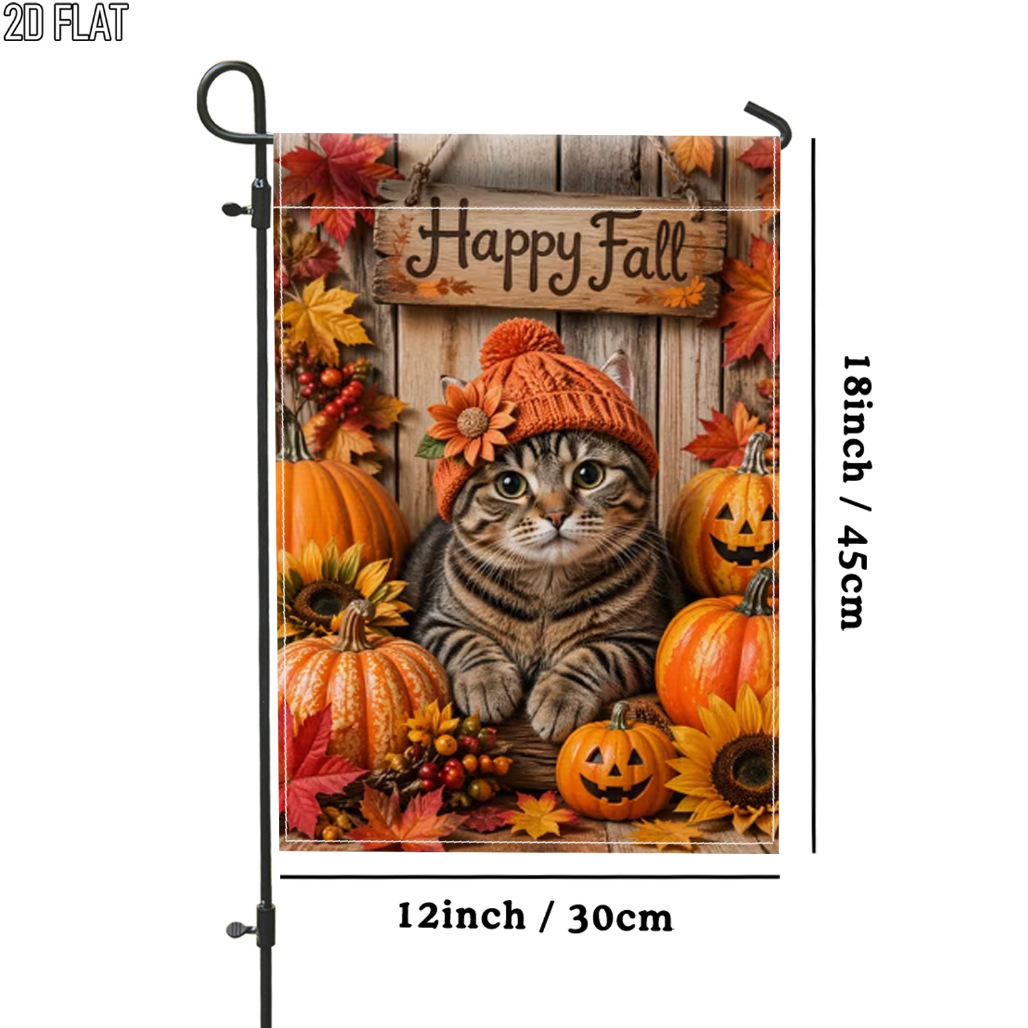 TEMU 2d Flat - 2d Flat 1pc Outdoor Garden Flag Autumn Cat Pumpkin Sunflower Orange Yellow Brown Double-sided Flag Porch Decoration For Garden Outside