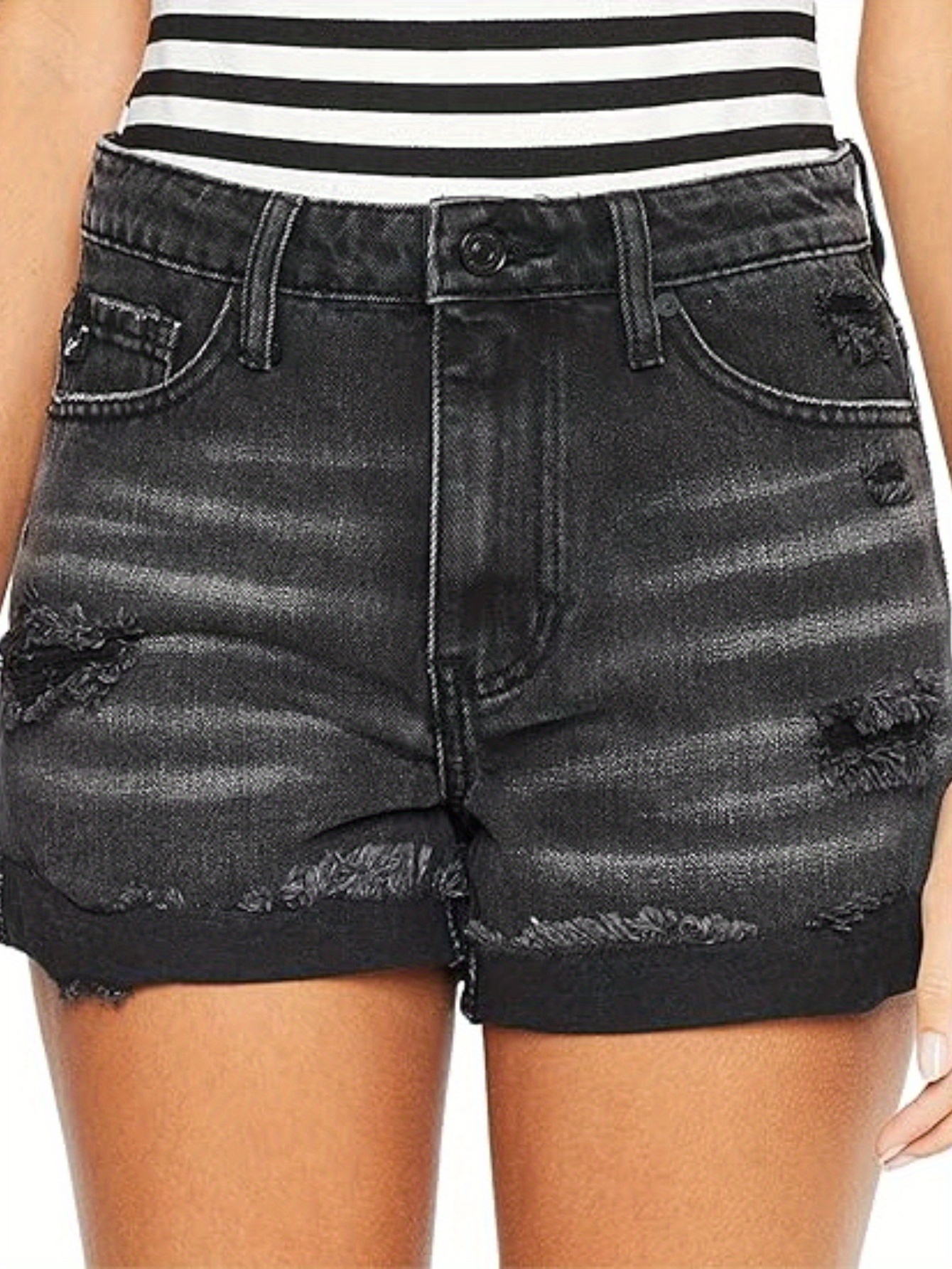 plus size womens high waist black denim shorts Temu