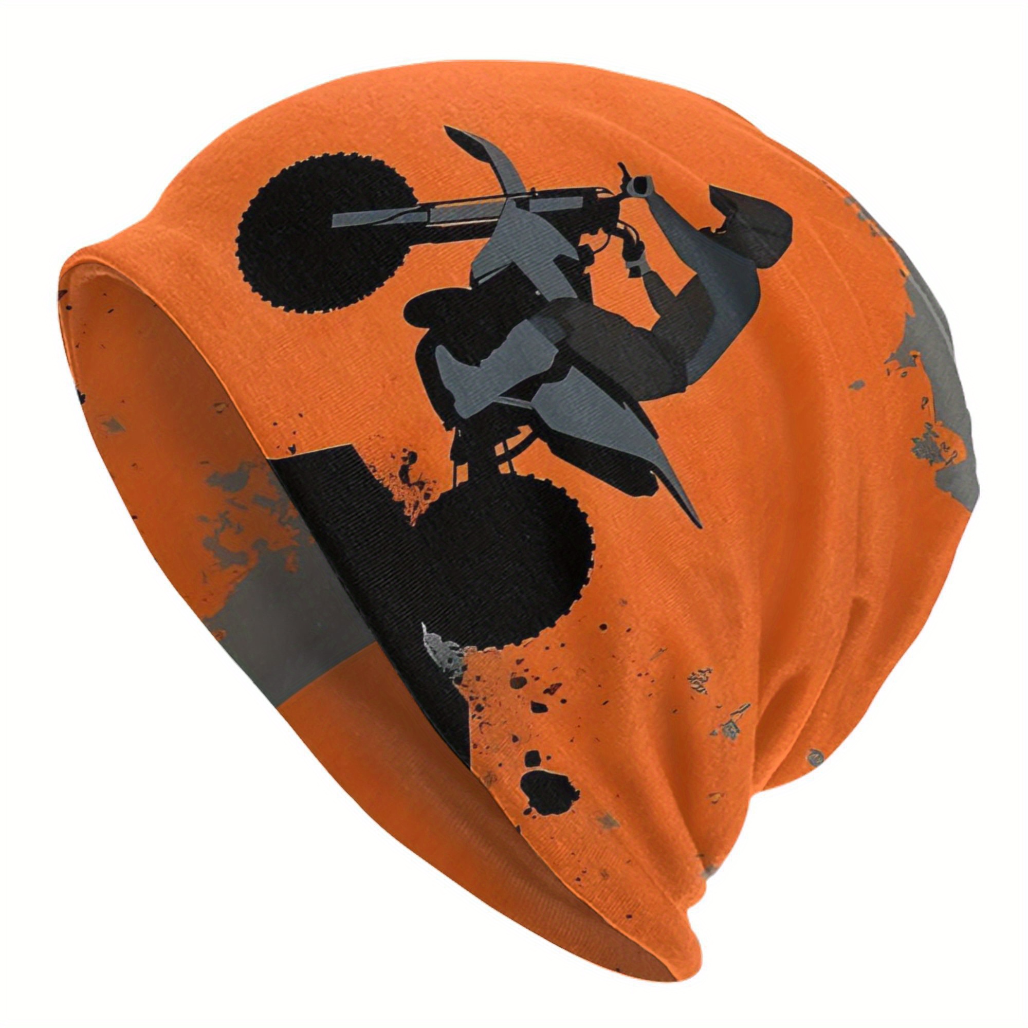 TEMU BIIHUDU Мъжка Мотокрос Тема Биния Капачка - Вълшебно Оранжево Хип Хоп Капачка С Черно И Бяло Графично, Лека Плетена Капачка За Ежедневно Носене,