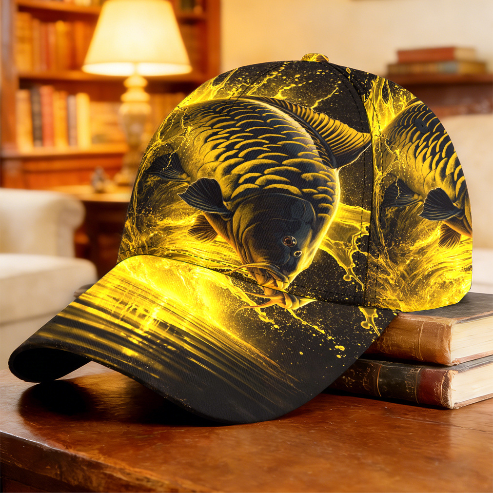 TEMU 1pc Casquette de baseball à motif de sauteuse noire et dorée imprimée en 2D, confortable, taille ajustable, casquette de sport, casquette