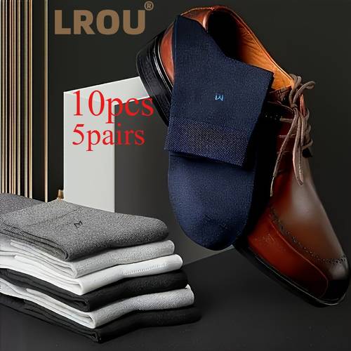 10pcs 5pairs random mens crew socks spring summer business socks breathable and moisture wicking seamless design suitable for office and outdoor wear multiple colors durable fabric socks