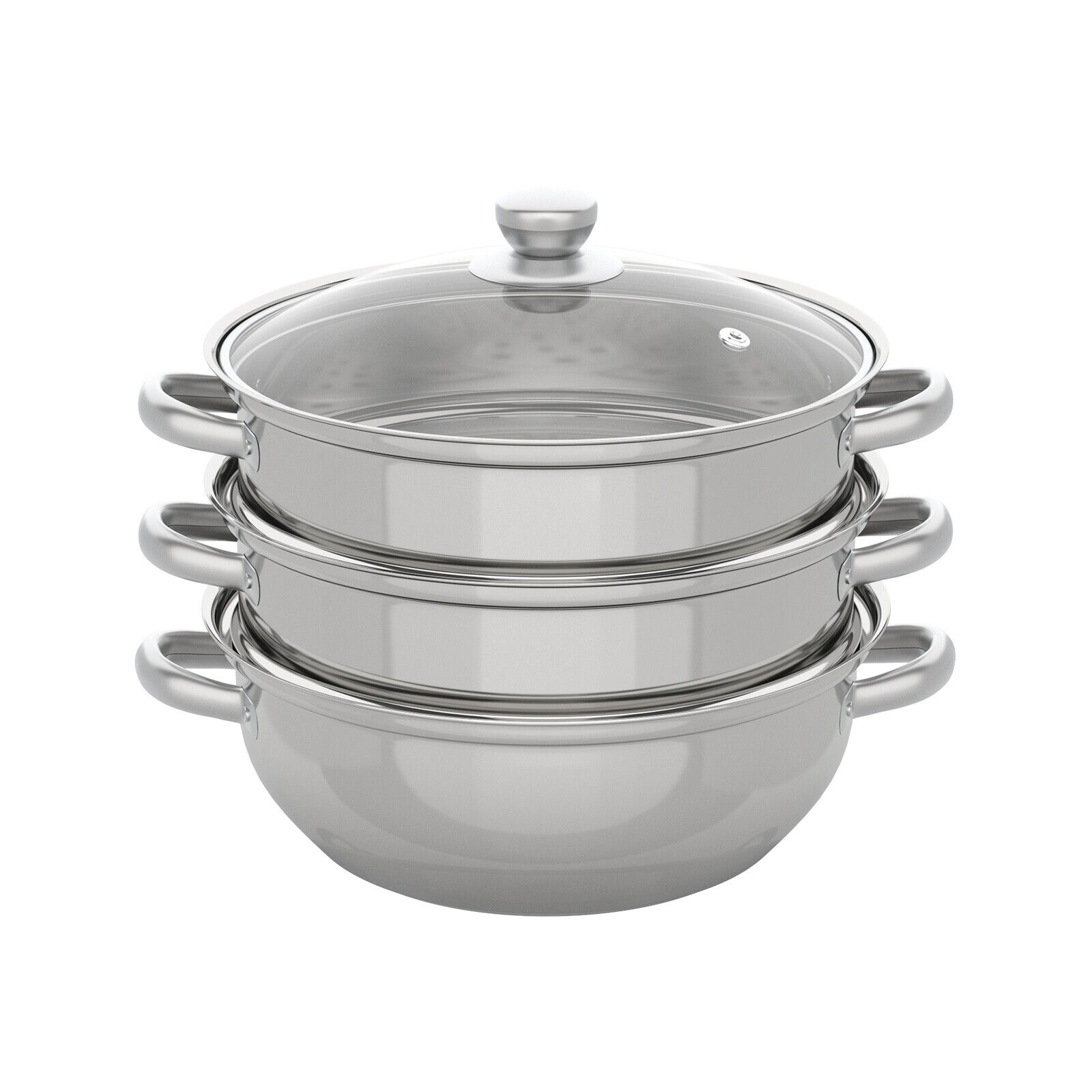 TEMU 3-tier Stainless Steel Steamer Pot, Stackable Food Steamer Set For Vegetables, Dumplings And Seafood With Glass Lid And Steamer Inserts
