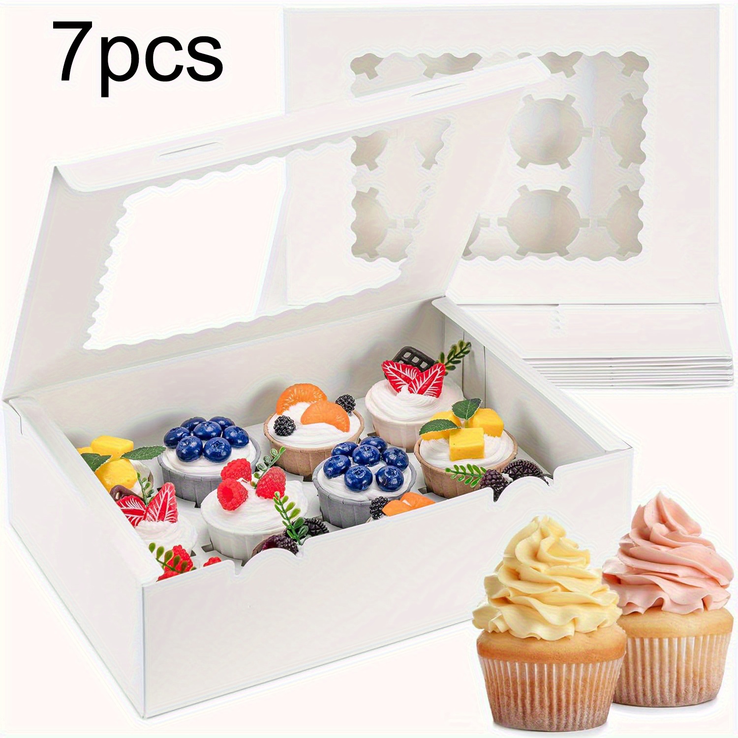 3/7pcs Cupcake Containers With Window, 12 Cupcake Boxes, Food Grade Cupcake Holders For Birthday Holiday Party, Baking Supplies For Cupcakes, Desserts