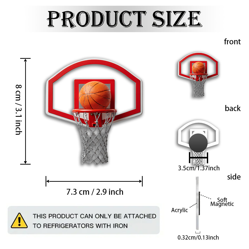TEMU 1 Dynamic Basketball Hoop Set (with Base) -- Acrylic Hoop, Red And Scheme With Orange Basketball, Portable Magnetic , Suitable For Parties,