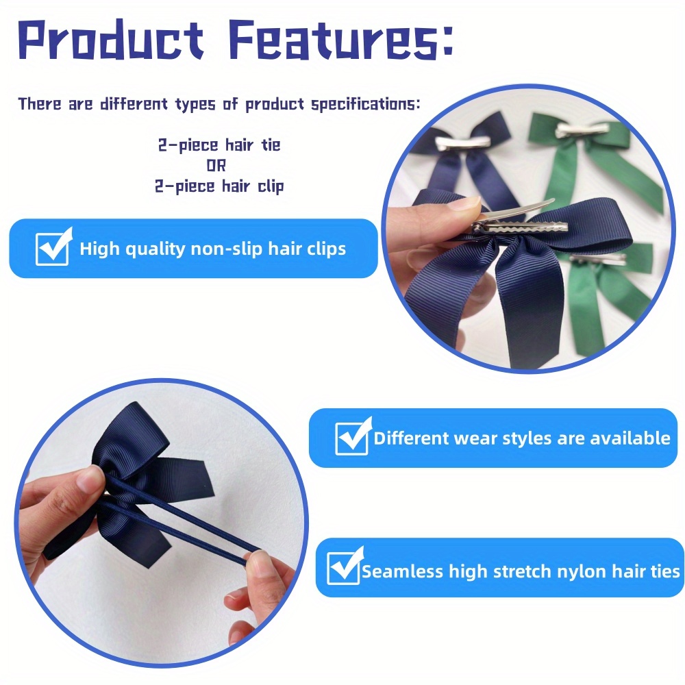 2pcs Solid Color Bow Short Tassel Hair Clip Set