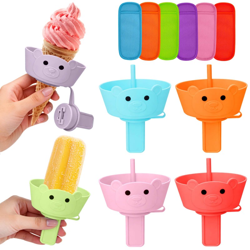 12/8/4pcs Kids Holders Silicone Ice Cream Drip Catchers Reusable Treat Sleeves With Storage Case Dishwasher Safe