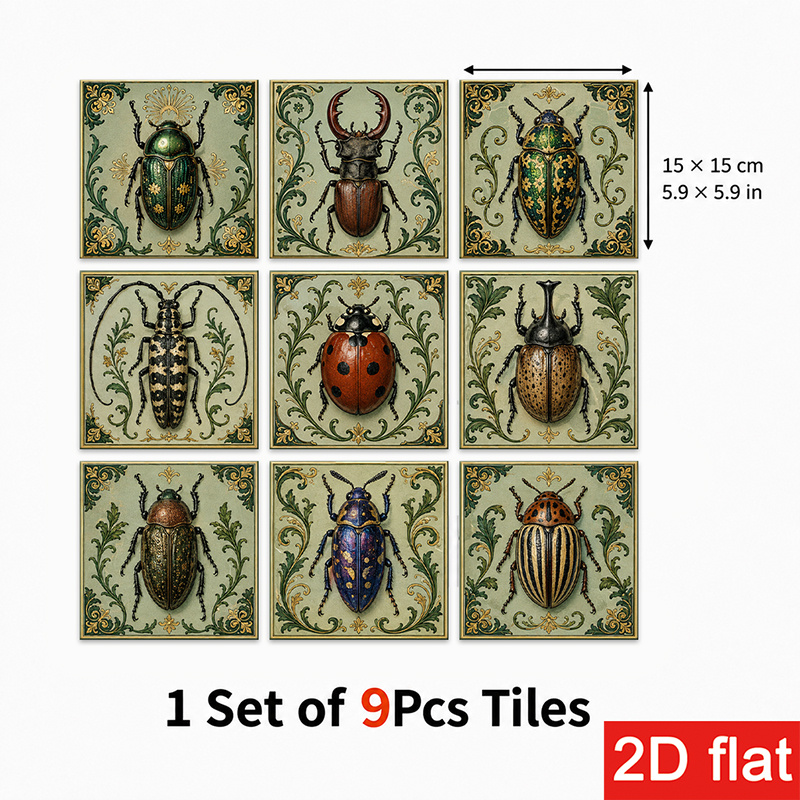 TEMU 2d Flat 9pcs 15x15cm (5.9x5.9in) Slate Tile Stickers Sophisticated Self-adhesive Wall Tiles For Kitchen Backsplash And Coffee Corner, Holiday