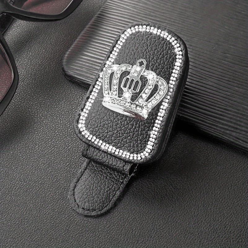 Image of 1pc Crown-embellished Magnetic Glasses Clip, Pu Leather Glasses Visor Holder, Multi-functional Bill Clip, Compact And Elegant, , Suitable For Women' Accessories