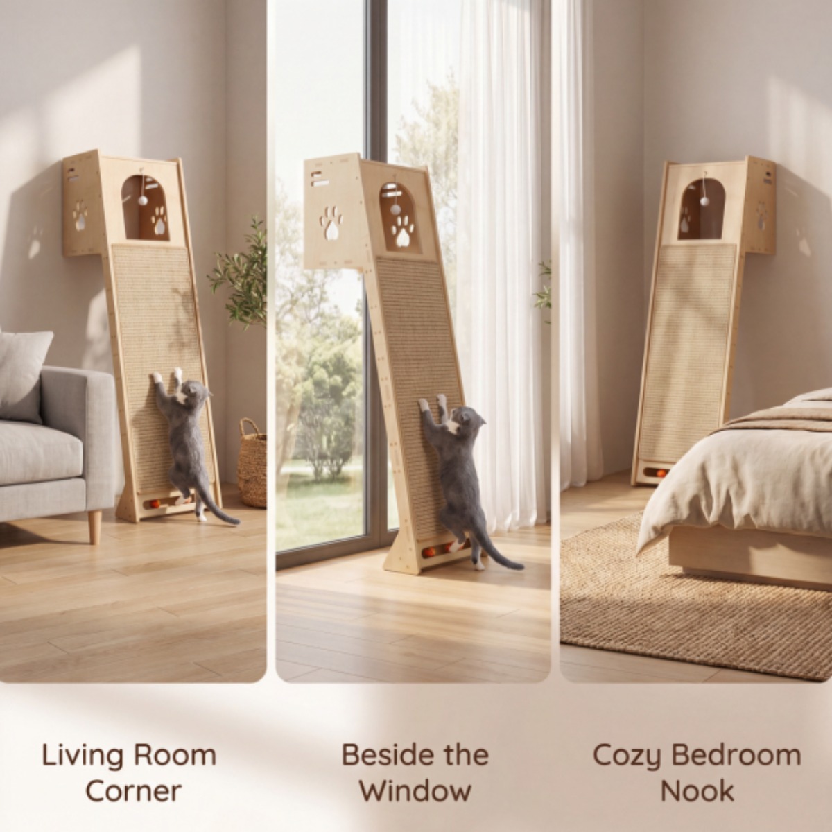 TEMU Vertical Wall-mounted Cat Tree Suitable For Small Spaces - Space-saving Sisal Scratching Tower With Wood, Anti-tipping Base & Minimal Damage